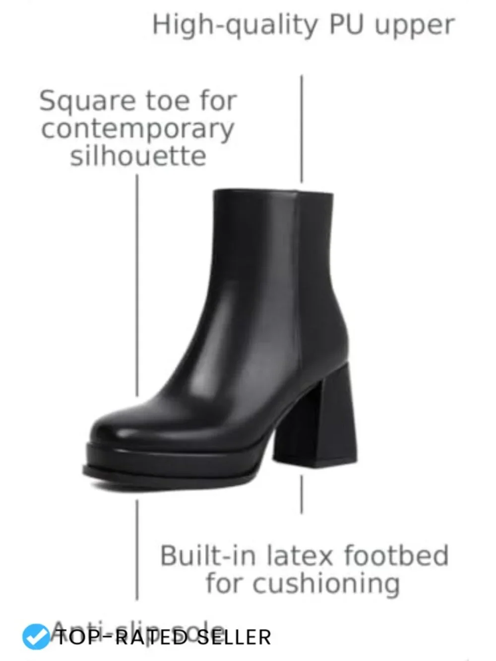 Womens Platform Boots Chunky Block Heel Ankle Booties Square Toe PU